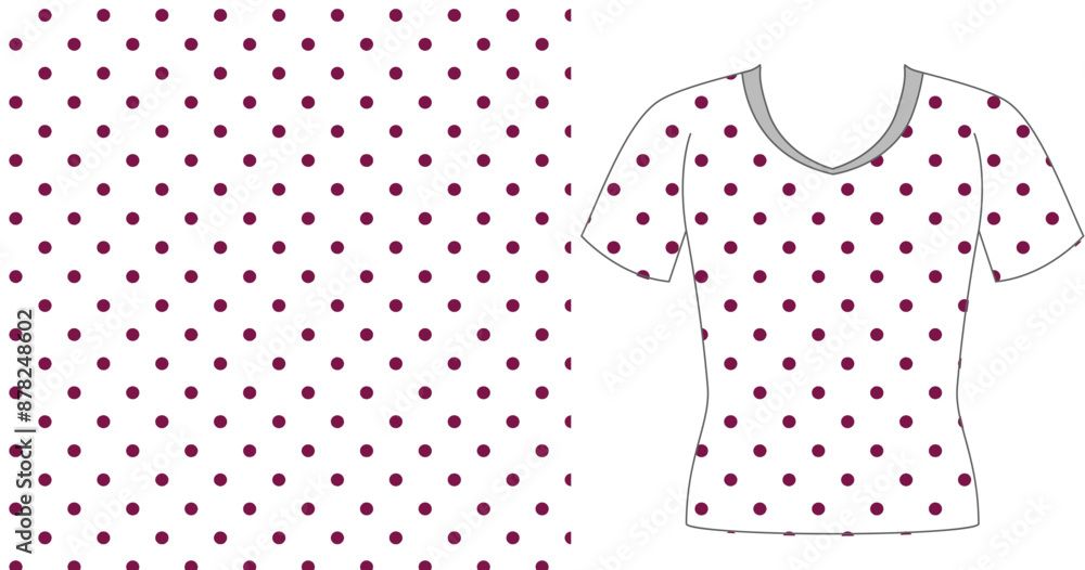 Poster white shirt with maroon cross pattern and a matching pattern background on the left side view image