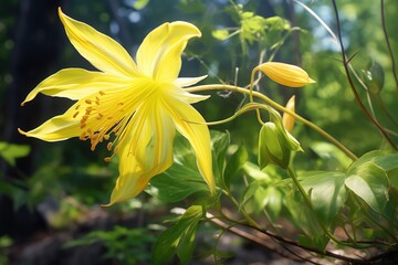 The flower of a yellow lily growing in a summer garden
