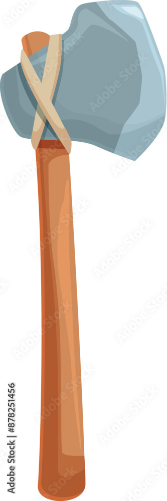 Poster stone age axe is made of cobblestone and fixed to wooden handle with rope
