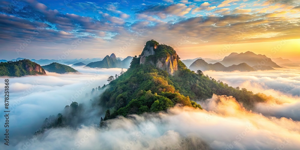 Wall mural Majestic Yunding Mountain emerges from fog in the morning glory, mountain, majestic, fog, morning, Yunding, landscape, nature