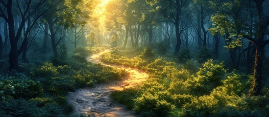 Sunlit Path Through the Forest