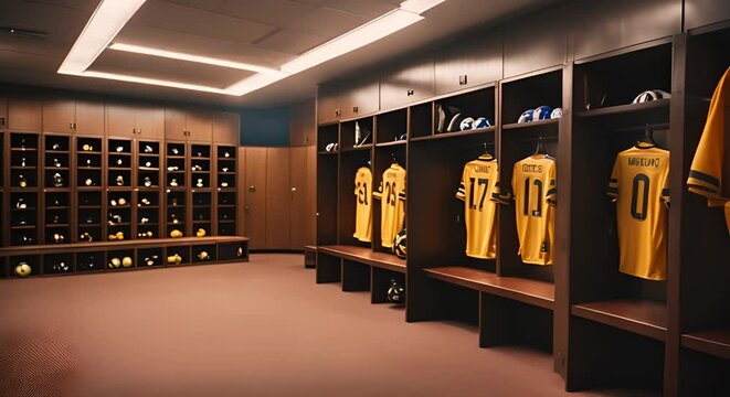 Interior of a football players' locker room.