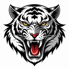 Roaring White Tiger Face - Fierce Vector Art Illustration