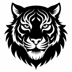 Black and White Tiger Head Illustration - Bold and Fierce Design
