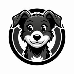 black and white Adorable Cartoon Dog Logo Illustration