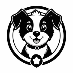 black and white Adorable Cartoon Dog Logo Illustration