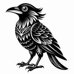 Intricate Black and White Bird Illustration - Vector Design