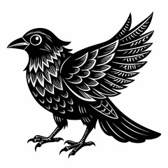 Intricate Black and White Bird Illustration - Vector Design