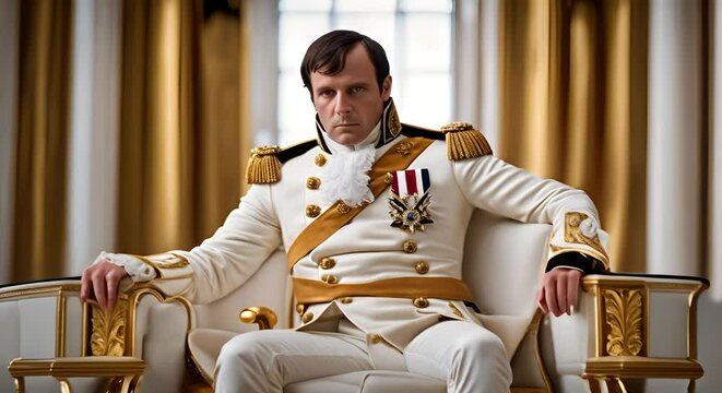 Napoleon Bonaparte sitting on a throne.
