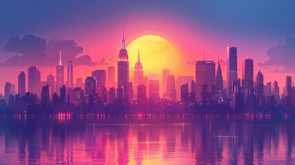 Fototapeta premium Urban cityscapes with architectural elements and vibrant colors capture the energy of the city perfect for modern and dynamic designs Background Illustration, Bright color tones, , Minimalism,