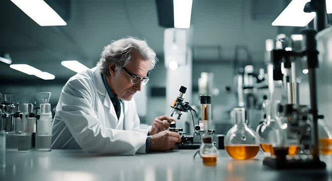 Senior mad scientist in a lab.