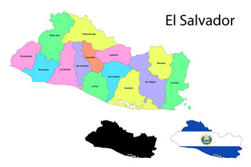 Obraz premium El Salvador administrative divisions. El Salvador flag and map illustration vector. Districts of El Salvador