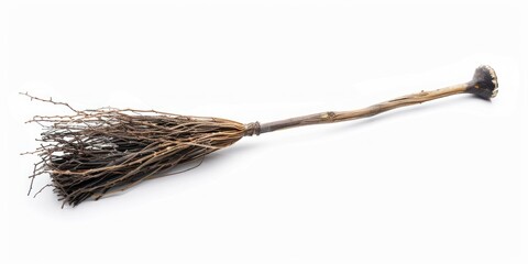 Rustic Witch's Broom Isolated on White