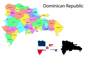 Dominican Republic administrative divisions. Dominican Republic flag and map illustration vector. Districts of Dominican Republic