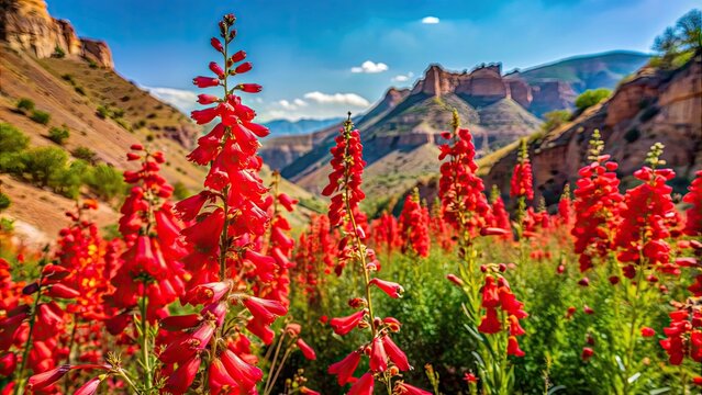 Vibrant thick firecracker penstemon flowers in full bloom in the Utah wilderness , nature, colorful, wildflowers, Utah, blooming