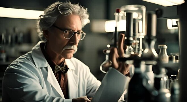 Senior mad scientist in a lab.