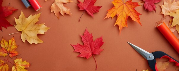 Making maple leaf crafts for National Maple Leaf Day, October 17th, maple leaves and creative designs, 4K hyperrealistic photo.