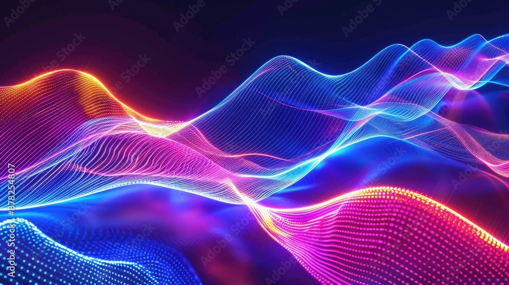 Poster vibrant abstract neon light streaks in motion creating a mesmerizing visual effect on a dark backgro