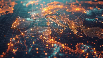 Fototapeta premium Abstract Digital Map of Europe with Illuminated Cities and Connections