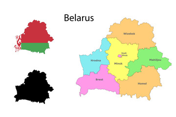 Belarus administrative divisions. Belarus flag and map illustration vector. Districts of Belarus