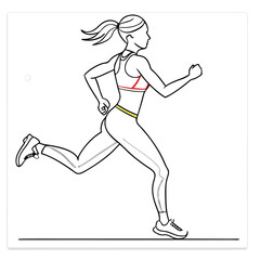 Fototapeta premium a female athlete running or sprinting. line art vector illustration isolated on a white background,