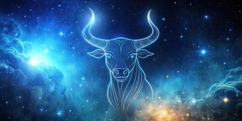 of a Taurus zodiac sign in a celestial background, astrology, horoscope, earth element, stubborn, reliable, practical