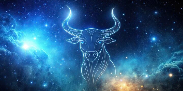 of a Taurus zodiac sign in a celestial background, astrology, horoscope, earth element, stubborn, reliable, practical