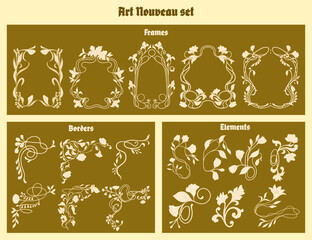 Art Nouveau floral frames, corners, and borders. Vector.