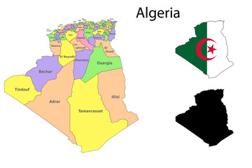 Algeria administrative divisions. Algeria flag and map illustration vector. Districts of Algeria