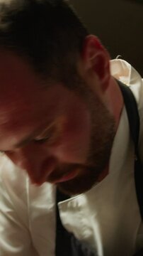 Chef Working the Dough Pasta In Italian Kitchen Of Restaurant