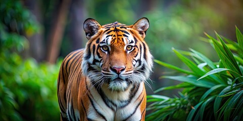 Obraz premium Majestic tiger roaming in the wild , predator, wildlife, animal, big cat, stripes, jungle, nature, fierce, hunter