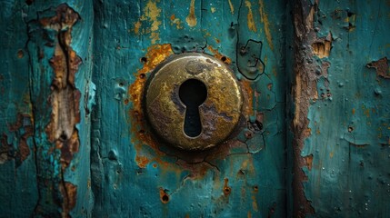 Rusty Keyhole on a Weathered Door