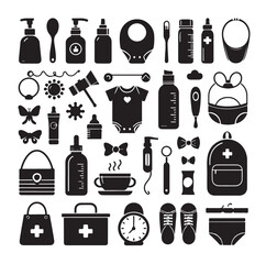 minimal Collection of newborn baby care  silhouette vector