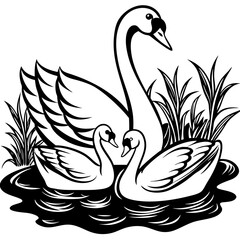 T-shirt Design Vector Swan Family Gliding on a Pond Latest Vector illustration