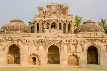 Ancient ruins of the Royal Elephant Stables, Royal Centre, 14th century, Vijayanagara kingdom, Hampi, Karnataka, India, Asia.