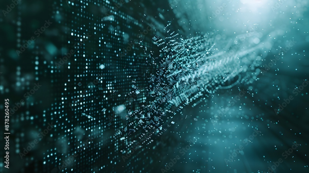 Poster the process of data destruction services with a dramatic image of digital information dissolving int