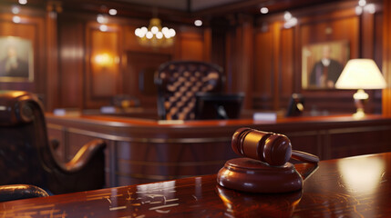 Obraz premium Modern Law Office Interior with Gavel on Table in Warm Tones