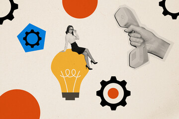 Sketch image composite artwork 3D photo collage of silhouette office worker cogwheel optimization...