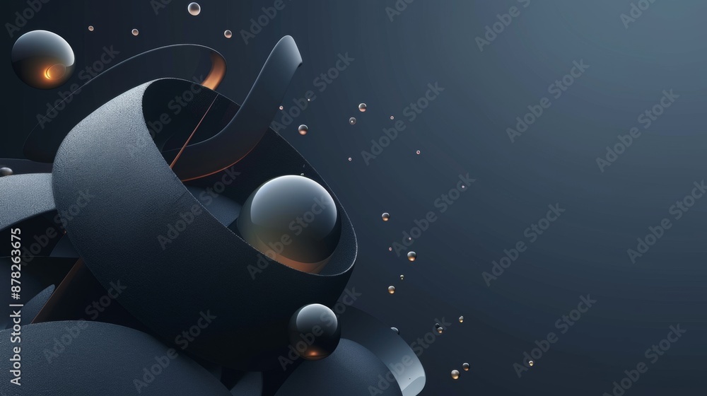 Poster abstract 3d shape on dark background with copy space
