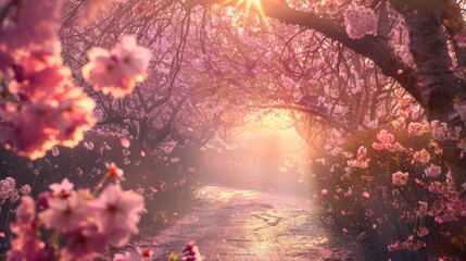 Sunbeams Through Cherry Blossoms