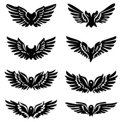 Obraz premium Set of black wings icons. Wings badges. Collection wings badges. Vector illustration.