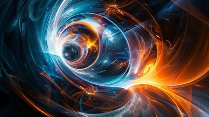 Abstract swirl of blue light, light orange and indigo, futuristic, high horizon, asteroid punk, intersecting lines, rim light,HD