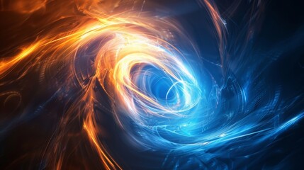 Abstract swirl of blue light, light orange and indigo, futuristic, high horizon, asteroid punk, intersecting lines, rim light,HD