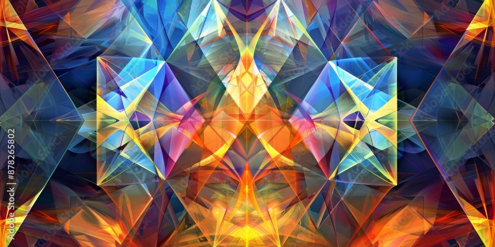 Poster abstract triangles, in the style of line art, transparency, multi color