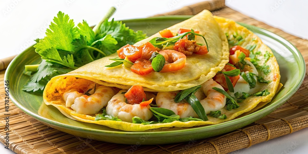 Canvas Prints Exquisite Banh Xeo crepe filled with succulent butterflied shrimp and chicken, Vietnamese cuisine, savory