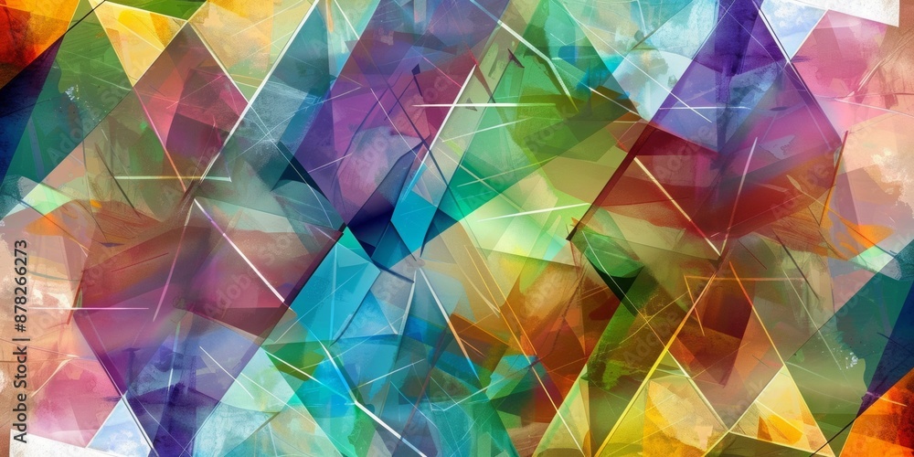 Poster abstract triangles, in the style of line art, transparency, multi color