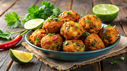 Delicious conch fritters, a popular Caribbean dish made with fresh conch meat, herbs, and spices , Caribbean, food, cuisine