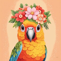 Floral Baby Parrot Nursery Generative Ai Illustration