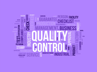 Quality Control wordcloud template. Business concept vector background.