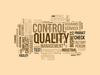 Quality Control wordcloud template. Business concept vector background.